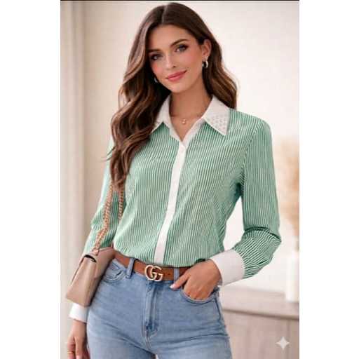 Camisa Feminina Social de Manga Longa Listrada ideal para reuniao de trabalho Elegante confortavel social premium