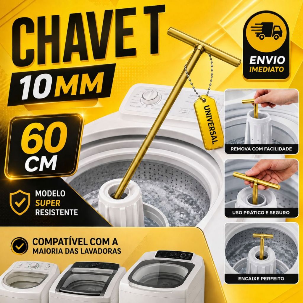 Chave T 10mm Longa 60cm Profissional Para Sacar Agitador De Lavadora Universal