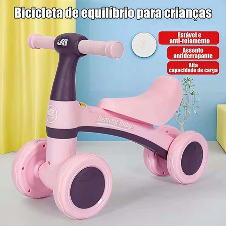 Bicicleta de Equilíbrio 4 Rodas Sem Pedal, Andador Infantil Resistente para Bebês e Crianças – Estável e segura！