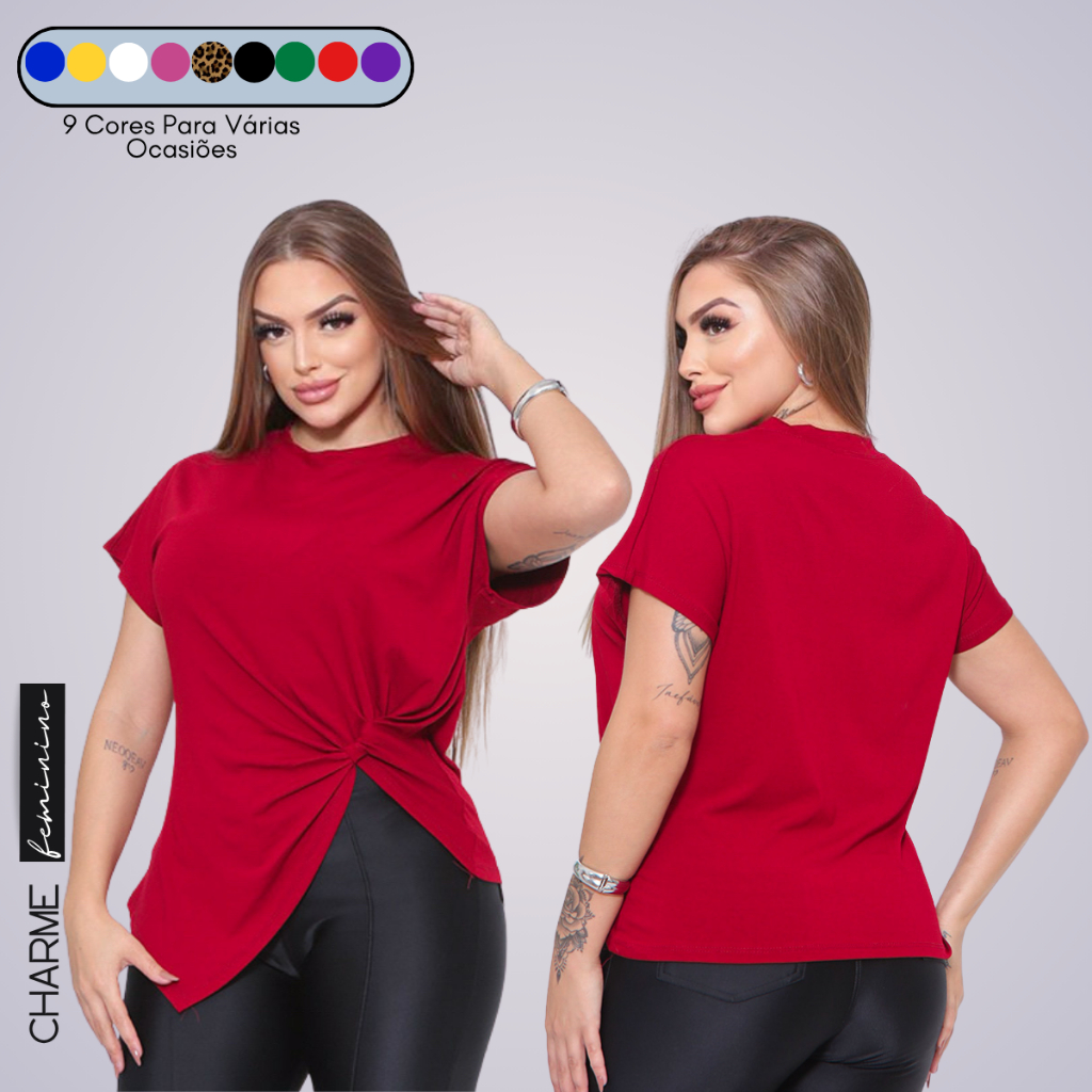 Blusa Elegante Feminina De Nó Natal Manga Curta Basica Lisa Festa Ano Novo Blusinha Vermelha