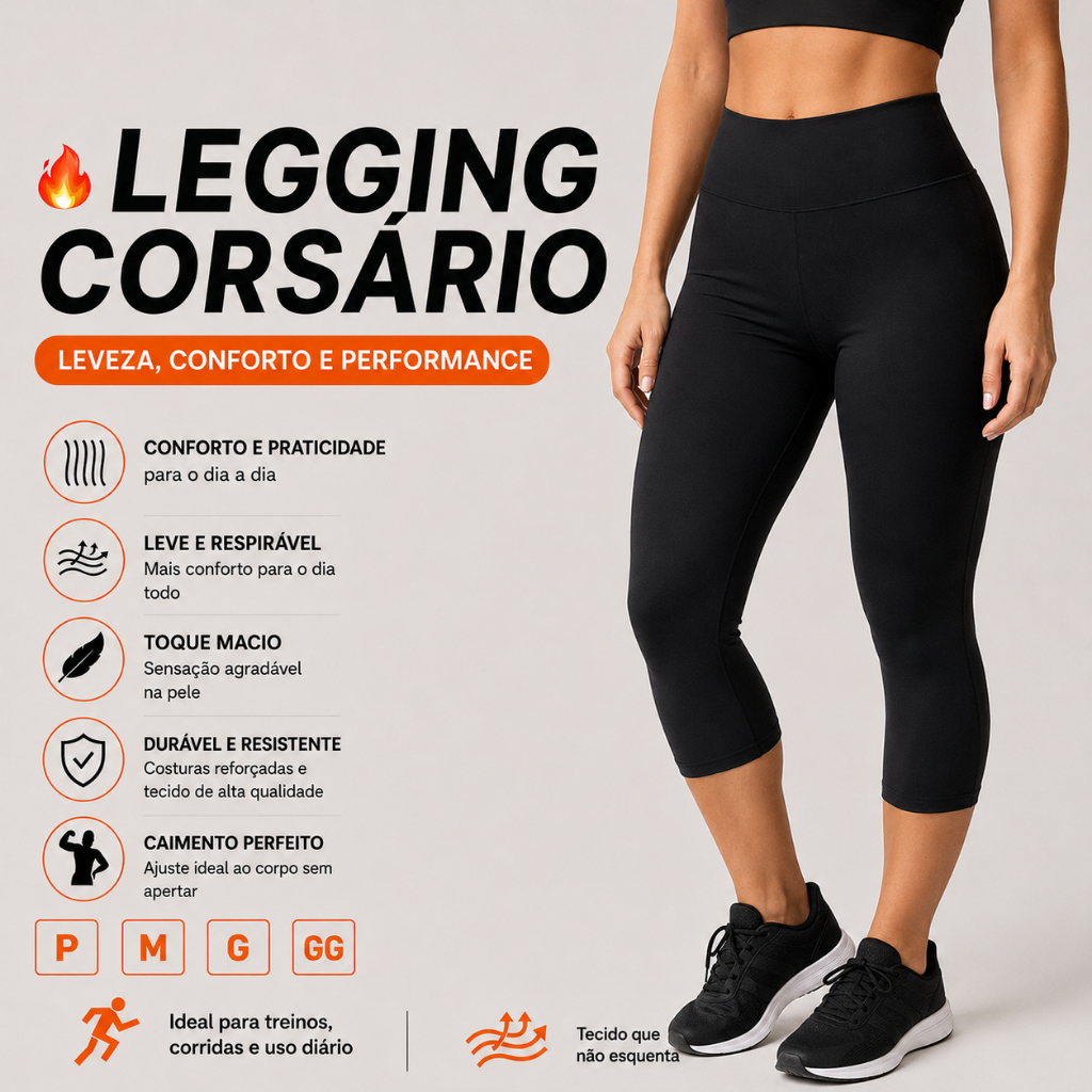 Calça Legging Corsário Cintura Alta Academia Fitness Lisa cintura alta feminina academia fitness lisa