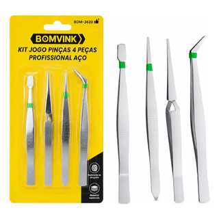 Kit Jogo de Pinças 4 Peças Profissional Aço