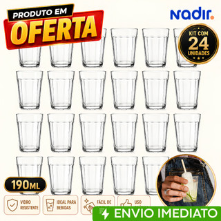 Kit 24 Copo Americano Vidro Nadir Resistente 190ml Tradicional Cerveja Suco Café Drink Restaurante