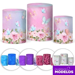 Capa Cilindro Borboleta Decoração Festa Jardim Encantado Infantil Kit Capa Sublimado Em Tecido