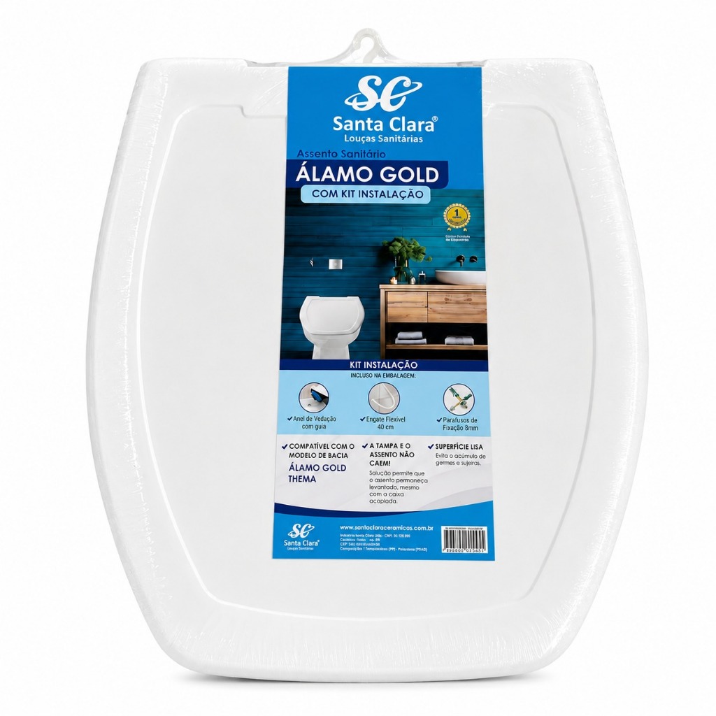 Kit Assento Sanitário Álamo Gold Santa Clara Branco + Kit Instalação Completo