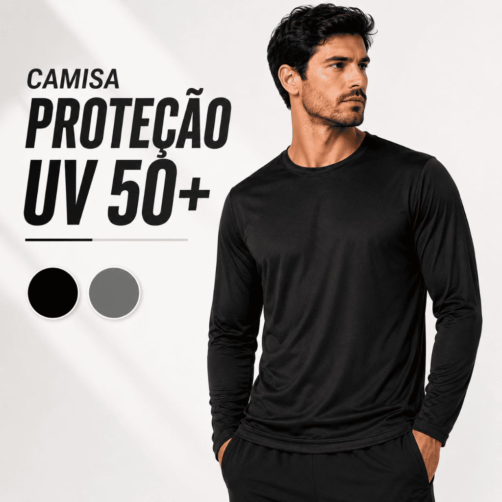 CAMISA PROTEÇÃO UV 50+ MASCULINA MANGA LONGA PRAIA TREINO TRABALHO PESCA ACABAMENTO PREMIUM PROTEÇÃO DE VERDADE
