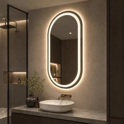Espelho Oval Com LED 80x50cm Decorativo para Banheiro Quarto Sala