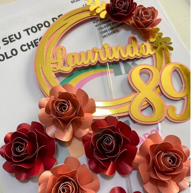 Topo Topper de bolo - Circular com flores luxo - Várias cores- Escolha