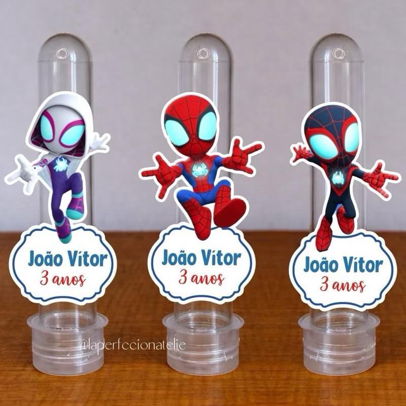 Tubete Personalizado Spiderman e seus amigos kit 20/30/40/50 un Lembrancinha Spiderman Homem Aranha