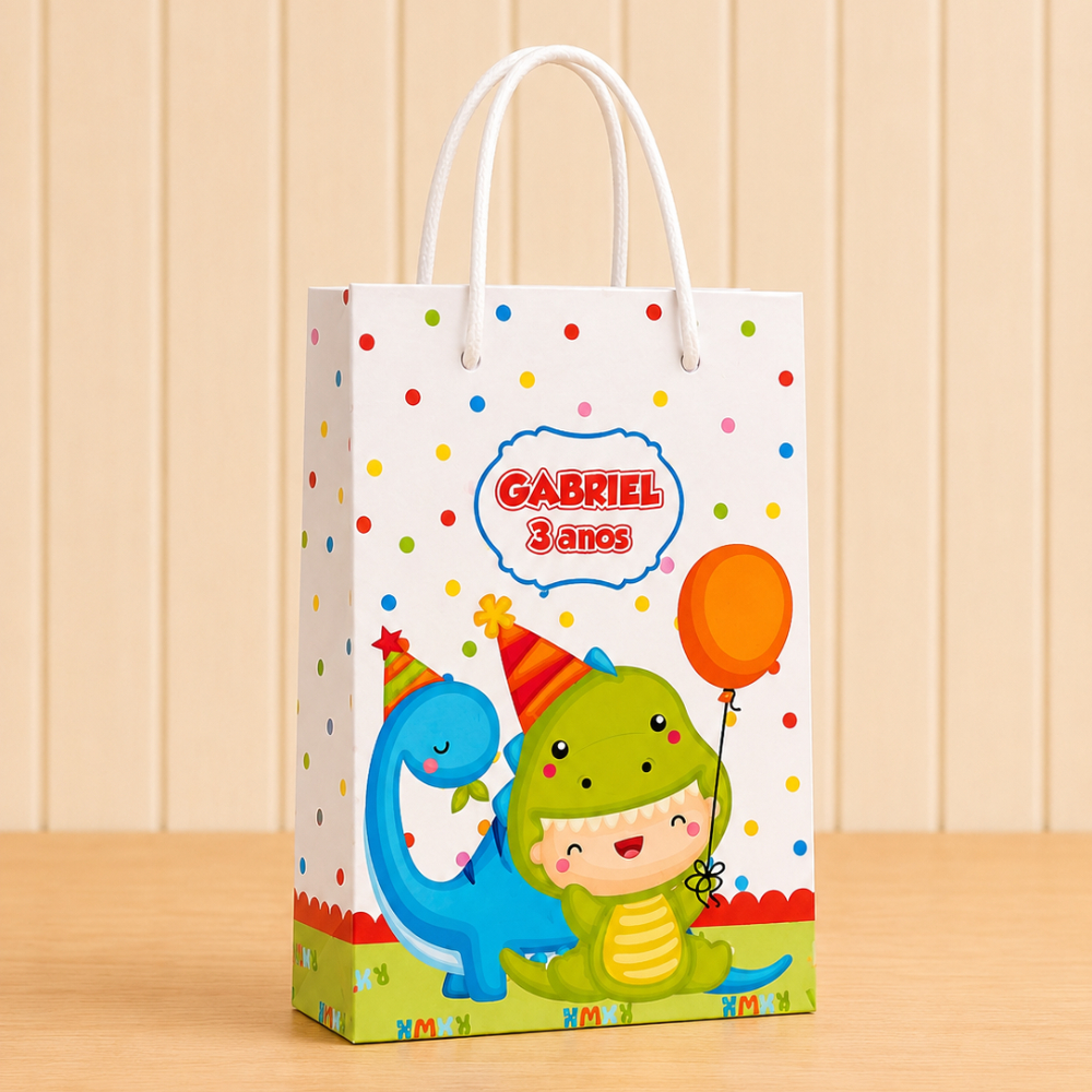 Sacolinha Personalizada Dinossauro Dino Baby – PEGUE E MONTE – Lembrancinha para Festa Infantil e Aniversário