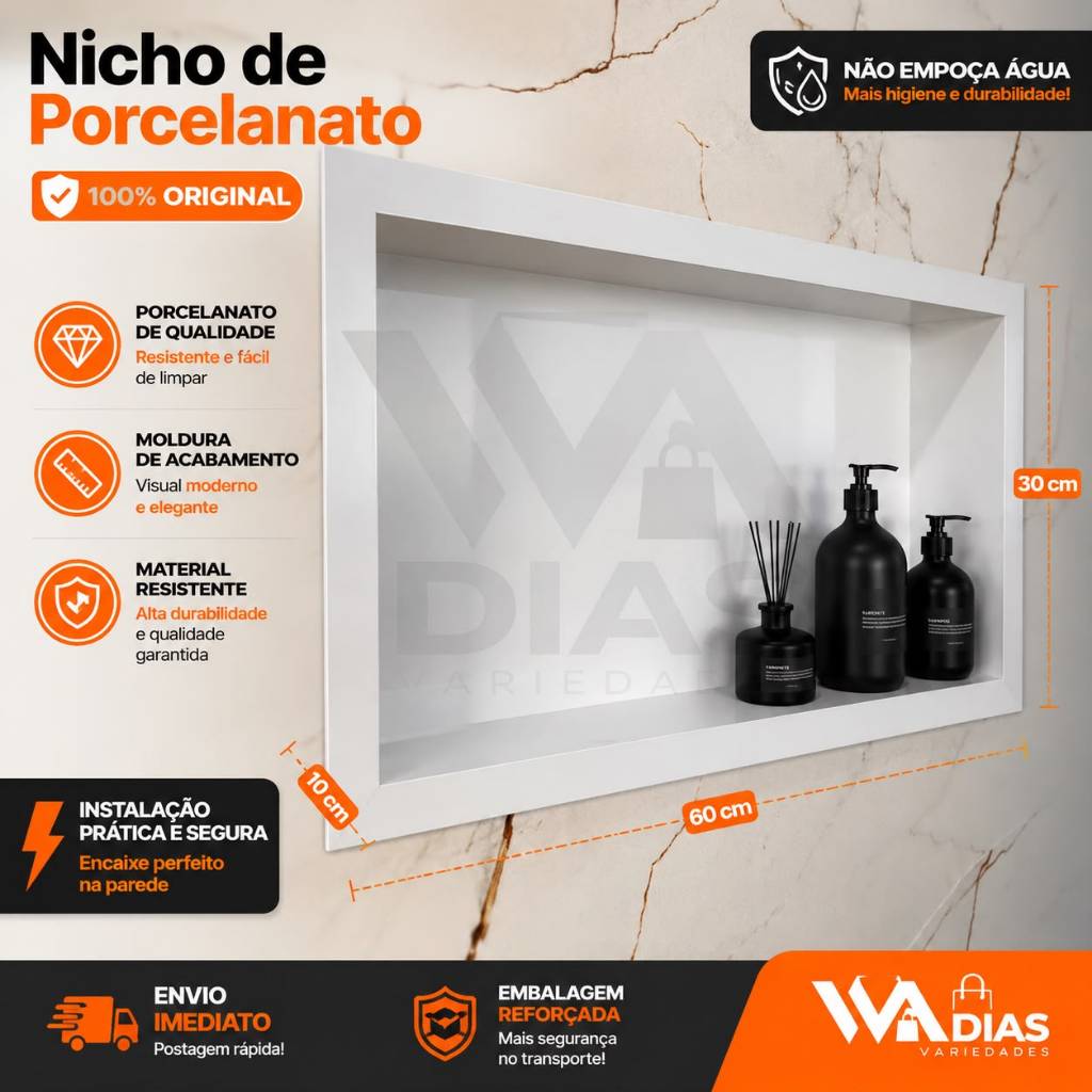 Nicho de Embutir em Porcelanato Branco com Borda em Aluminio Branco e Preto