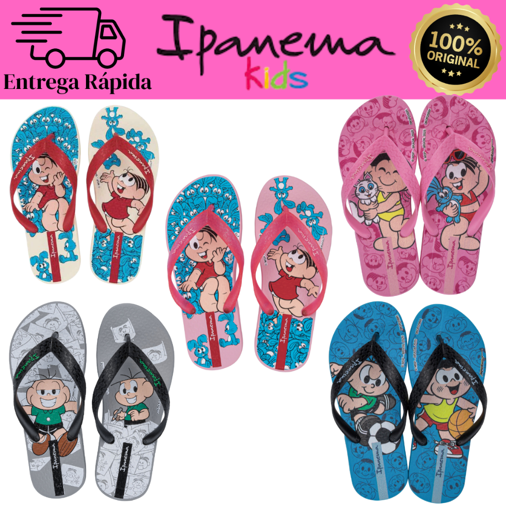 Chinelo Infantil Menina e Menino Ipanema Kids Turma da Mônica Original Macio Antiderrapante