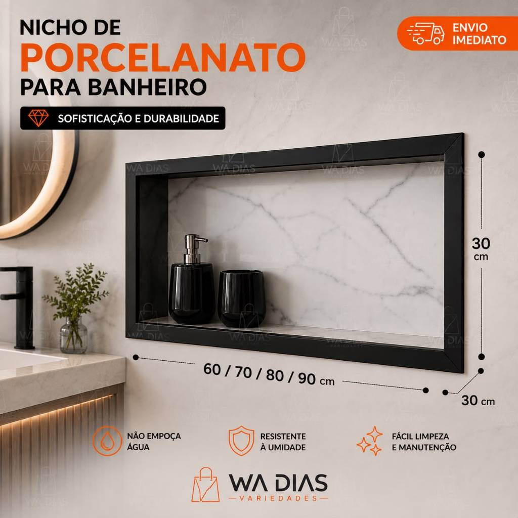 Nicho de Embutir em Porcelanato Carrara com Borda em Aluminio Branca ou Preta — imagem 2 de 2