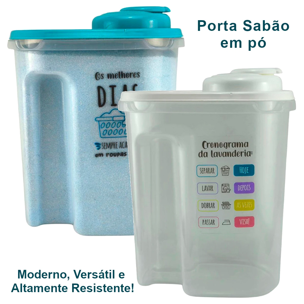Porta Sabão em Pó 2L com Bico Dosador Tampa com Vedação Pote Organizador para Lavanderia