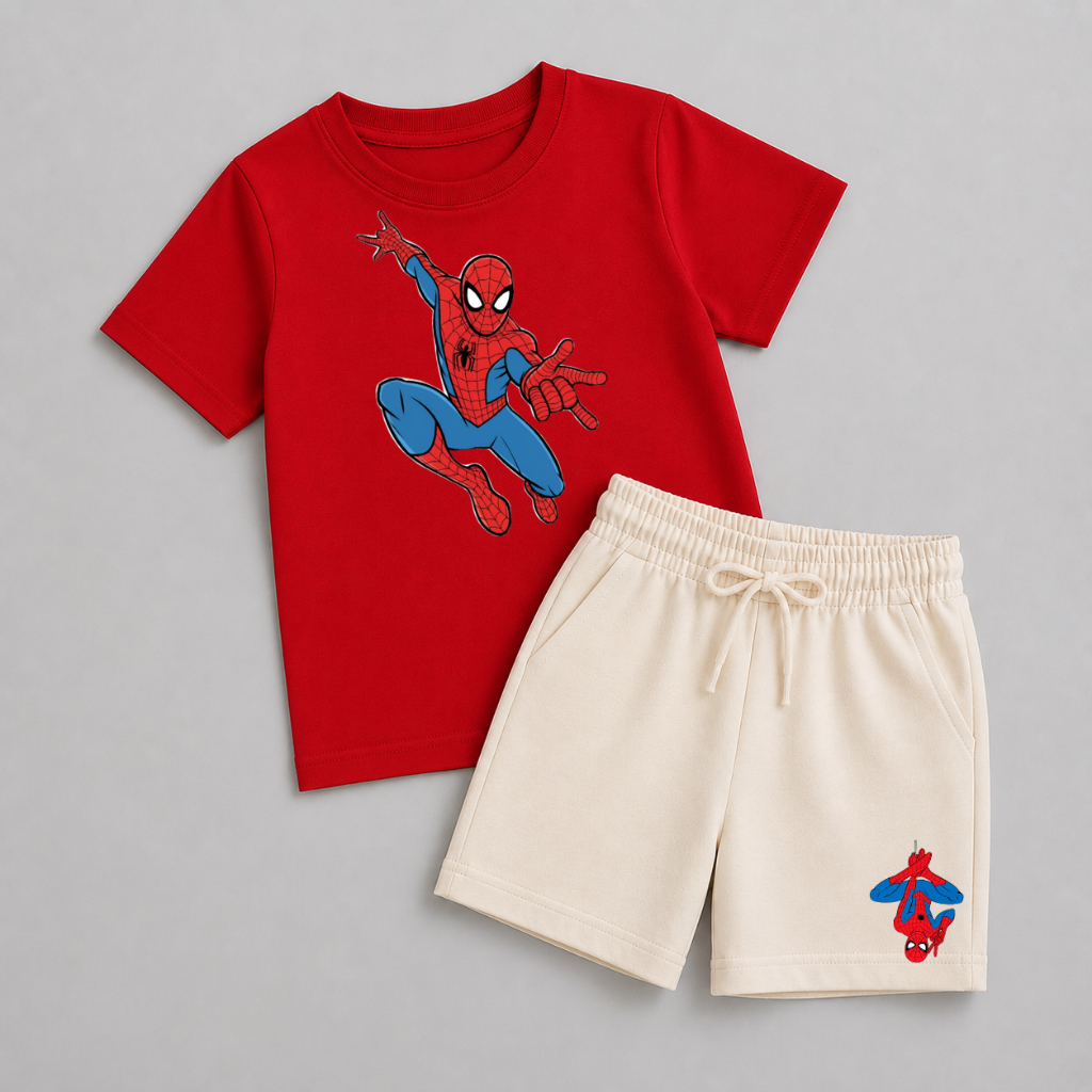 Conjunto Infantil Estampado Camisa + Short Aranha Spider Kit 100% Algodão
