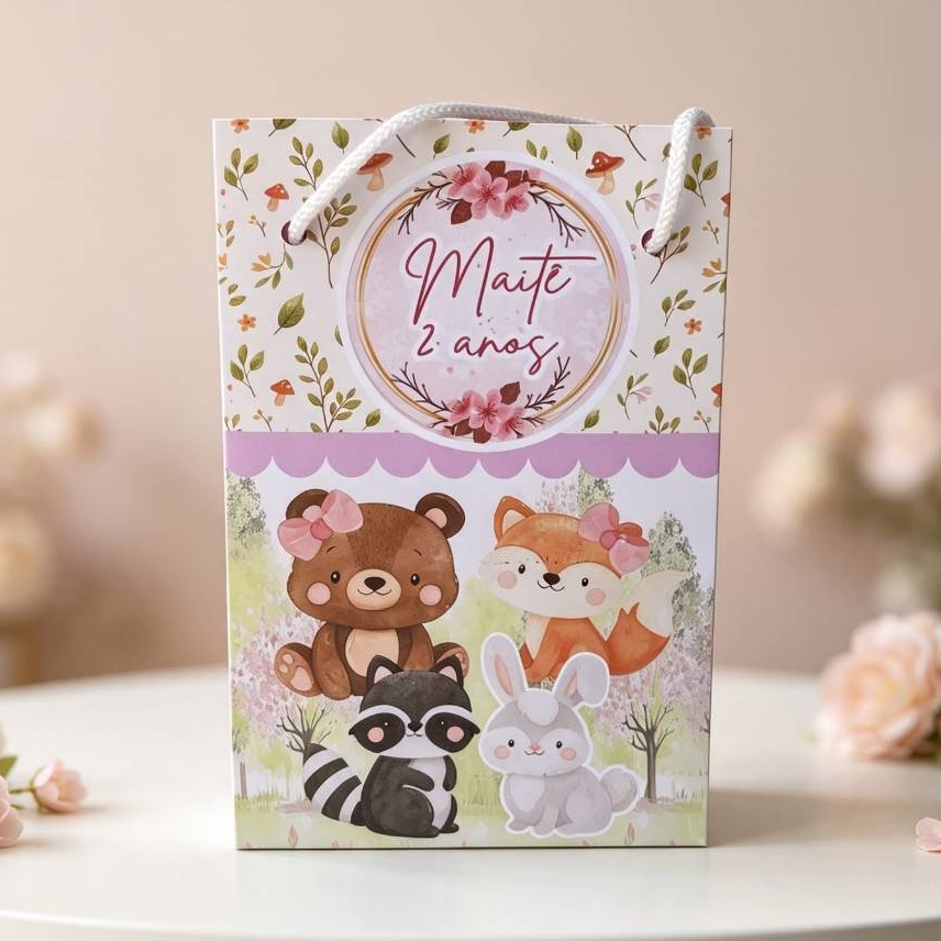 Sacolinha Surpresa Personalizada Bosque Encantado lembrancinha aniversário (PEGUE E MONTE)