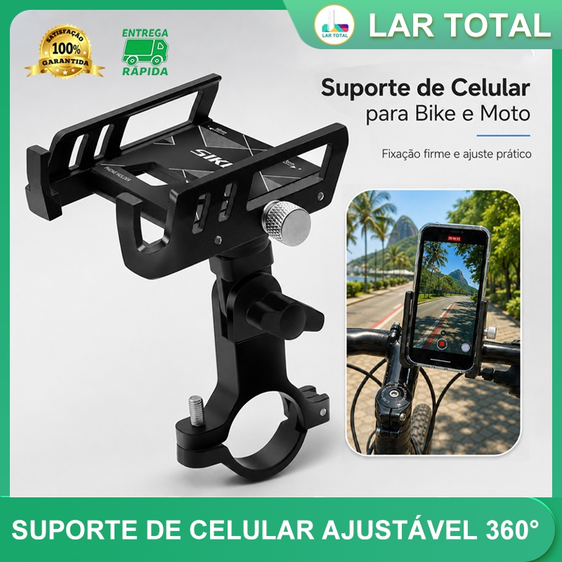 Suporte de Celular para Guidão em Alumínio Articulado 360° para Moto, Bicicleta e Patinete Elétrico