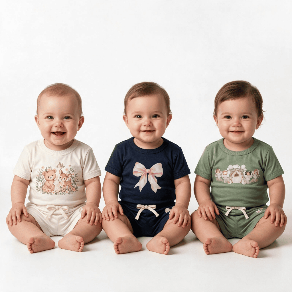 Kit 3 Conjuntos Bebê Menina Confortável Infantil Feminino 100% Algodão Camiseta e Short Estampado