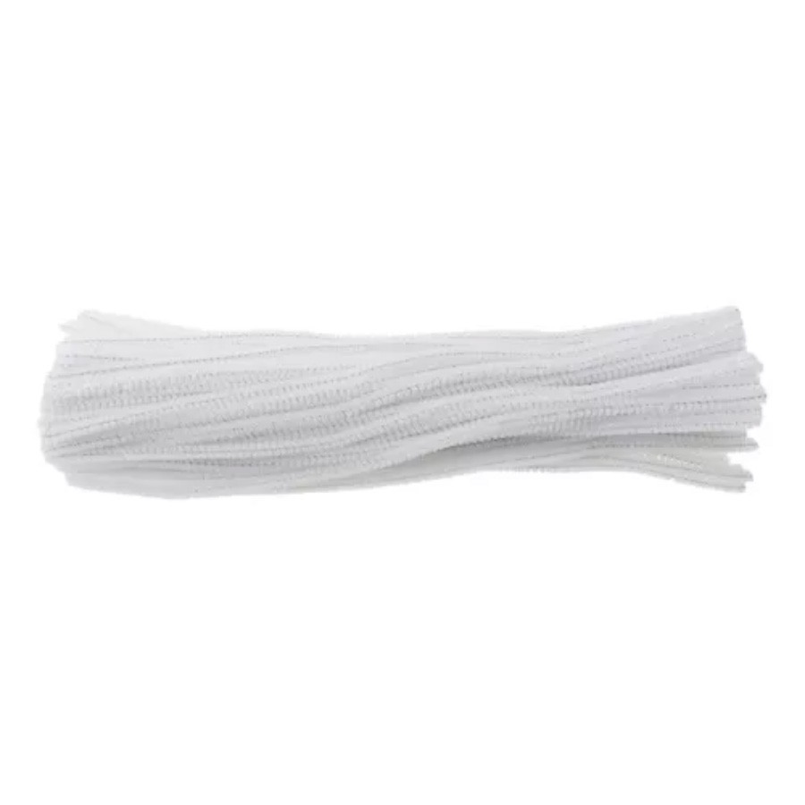 Haste de Chenille 30 cm - Branca - 100 unidades | Limpador Cachimbo, Fios Flexíveis, Pelúcia para Artesanato, DIY