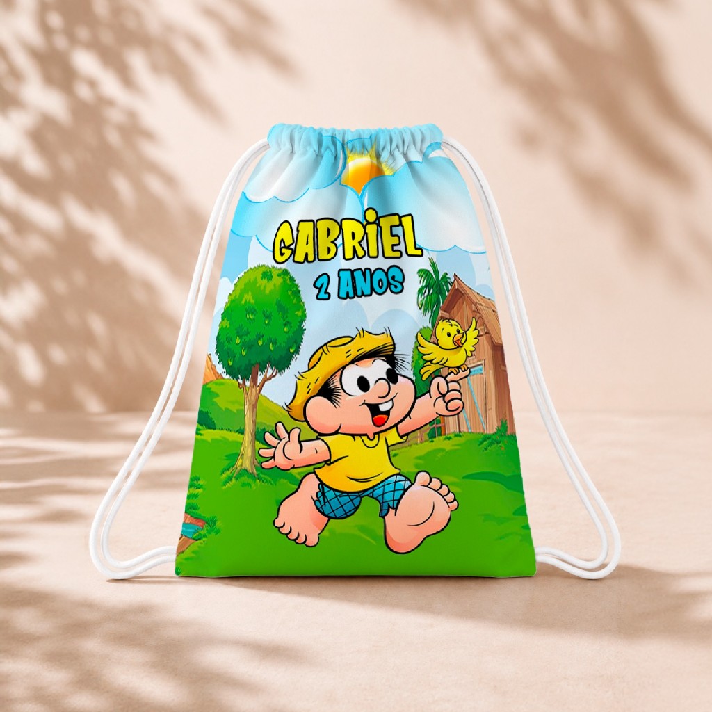 10 Mochila Personalizada Infantil 18x26 Sacolinhas Surpresa Festa Aniversário Lembrancinha Chico Bento M2