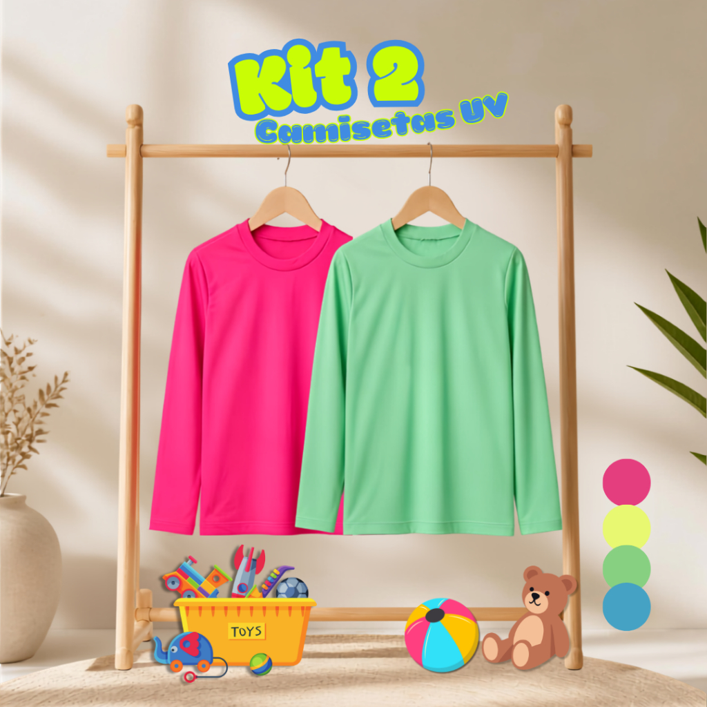 Kit Camisetas Térmicas UV Proteção Solar Tam. 1 ao 12 Infantil UV50 Praia Piscina Verão