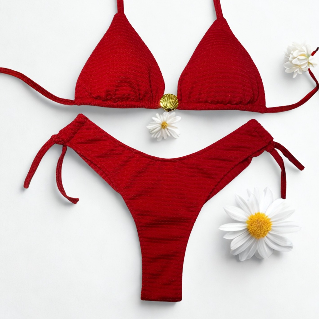 Conjunto Biquíni Top Cortininha Calcinha Asa Delta de amarrar de Cós moda verão 2026