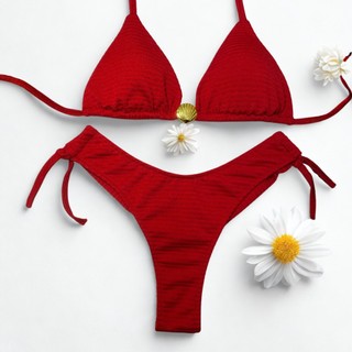 Conjunto Biquíni Top Cortininha Calcinha Asa Delta de amarrar de Cós moda verão 2026