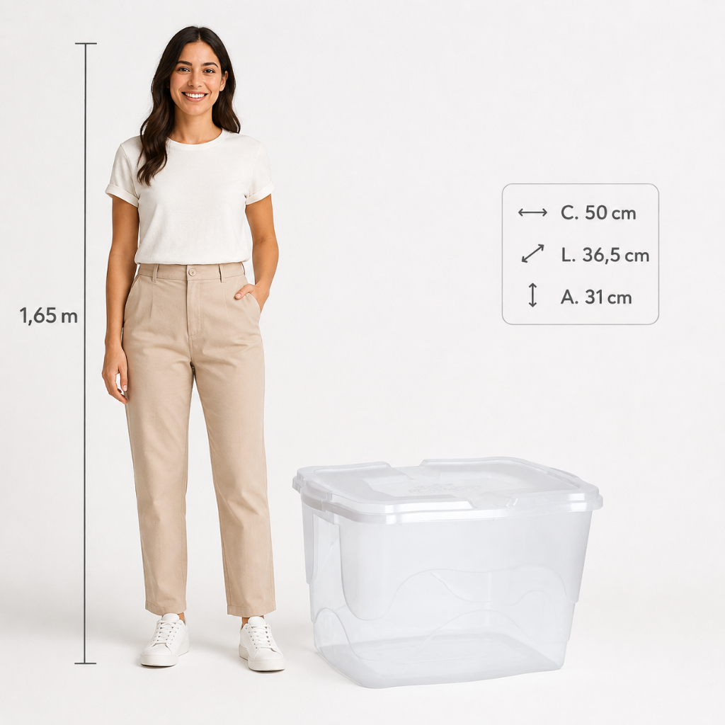 Kit 3 Caixa Organizadora 34L de Plástico Transparente com Tampa Trava Cesto Multiuso Grande Resistente
