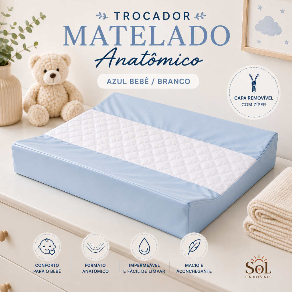 Trocador de Fraldas Bebê Anatômico Matelado Impermeável para Cômoda com Capa Removível