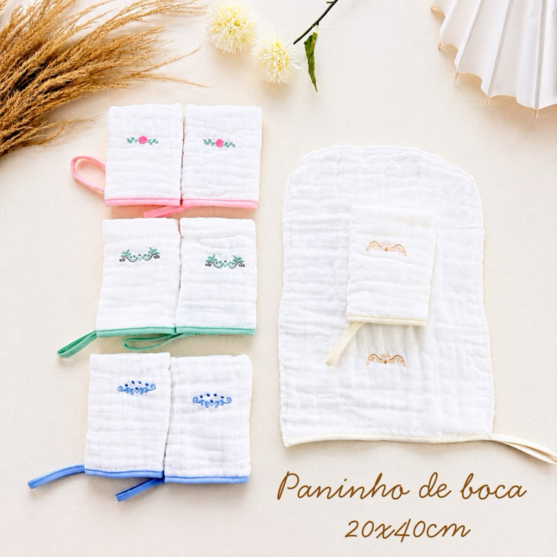 Pano de Boca Bebê Kit 2un Soft 3 Camadas 100% Algodão 20x40 Prendedor Chupeta Enxoval Maternidade