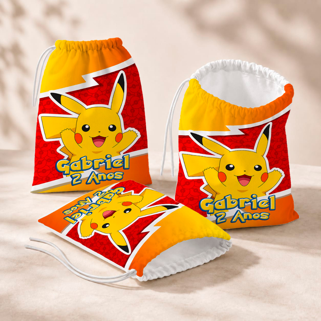 20 Sacolinhas Personalizada Festa Infantil 18x26 Aniversário Lembrancinha Pokémon Detetive Pikachu Desenho