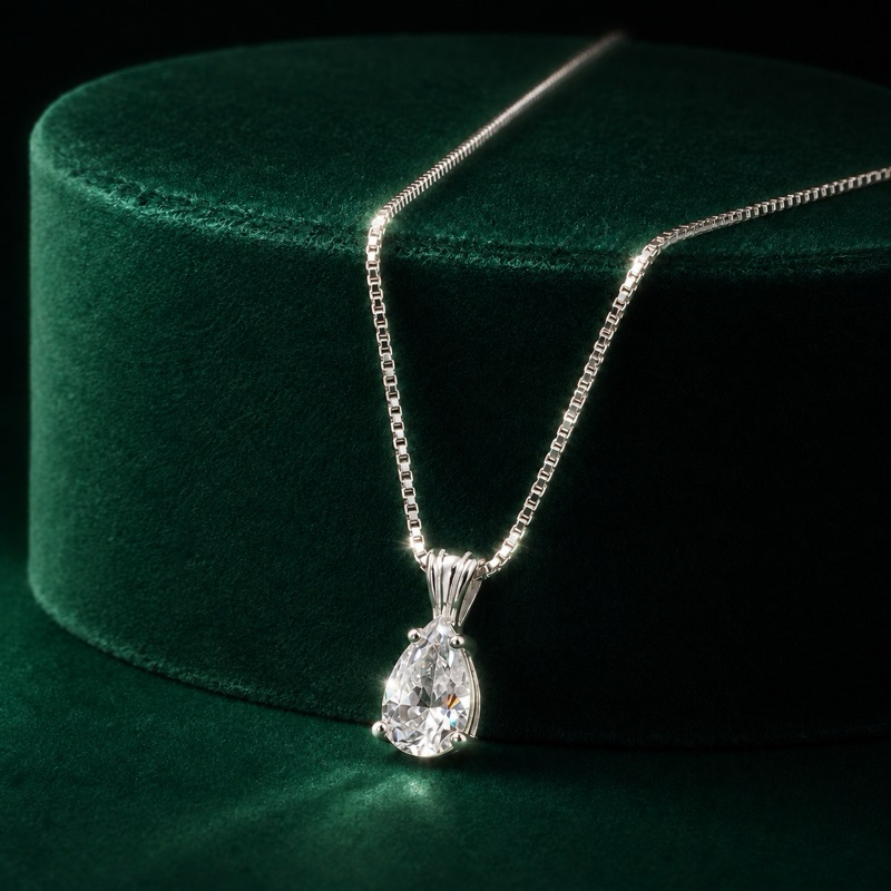 Colar Pingente Moissanite Gota Prata 925 Elegante e Delicado