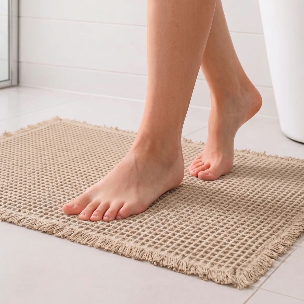 Tapete Banheiro Waffle Saída de Box Absorvente Macio Confortável Antiderrapante Kapazi 50x80cm