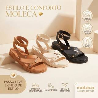 Sandália Moleca Plataforma Papete Tratorada Spikes Dourados Conforto Original