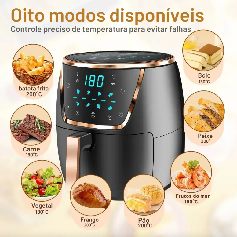 Fritadeira a Ar Air Fryer Digital 220V 1700W Painel Touch Controle de Temperatura e Timer