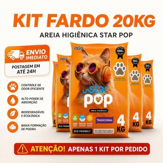 Kit 5 Areia Sanitária Higiênica Argila Natural Star Pop Tradicional para Gatos Antiodor 20kg Argipet