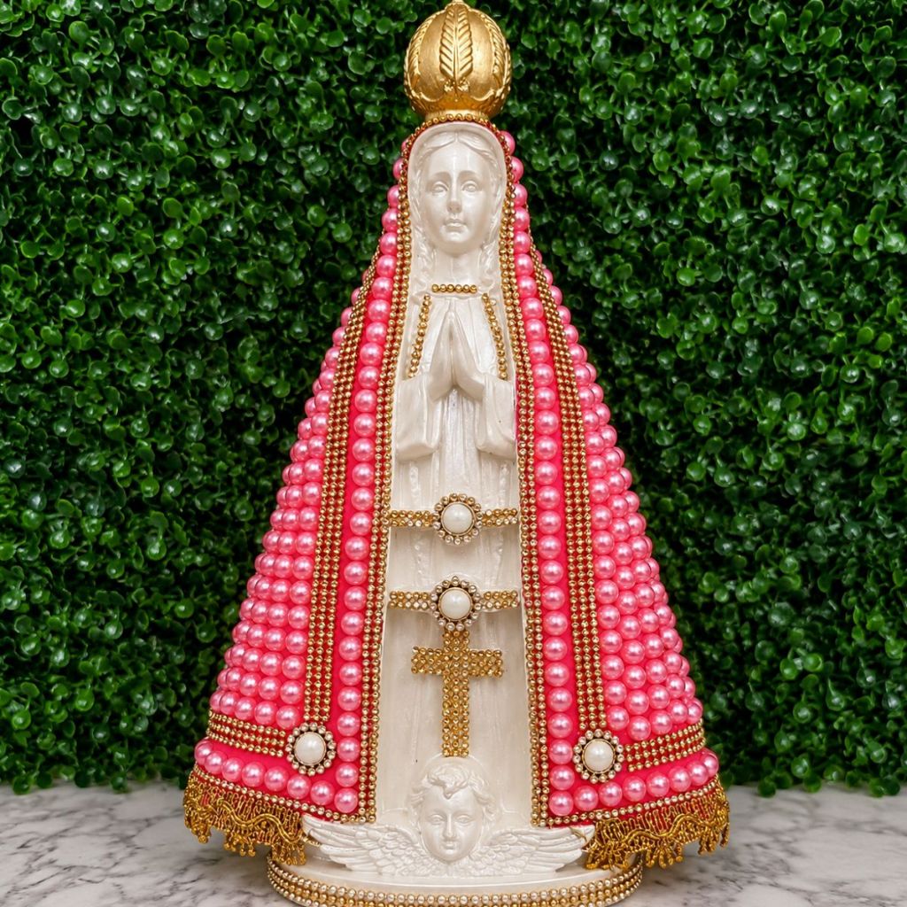 Imagem de Nossa Senhora Aparecida 40cm/Com Pérolas Rosas
