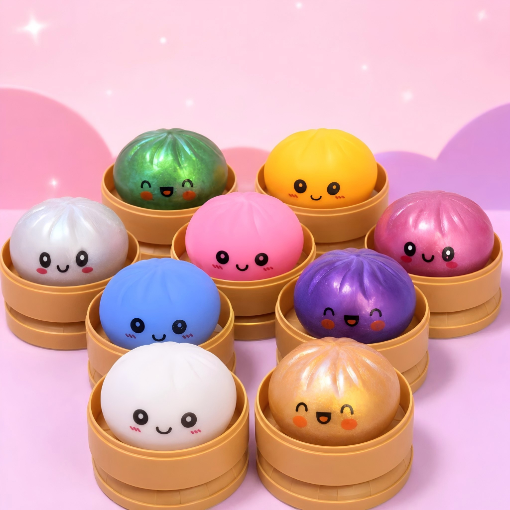 Brinquedo Squishy Macio Anti Stress Dumpling Pãozinho Fofinho Glitter Surpresa