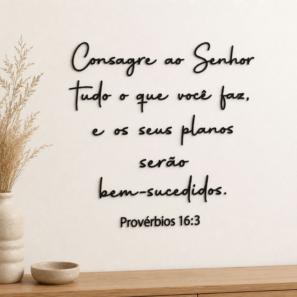 Letreiro Provérbios 16:3 Versículo Mdf Decorativo Frase Parede Religiosa Decoração Bíblico Cristão