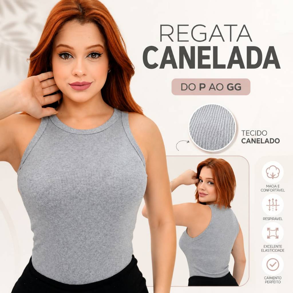 Regata Feminina Canelada Algodão Com Elastano Confortável Blusa Ribana 36 ao 48