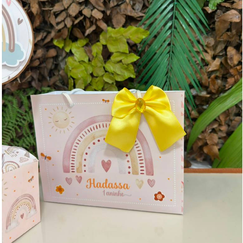 Sacolas personalizadas QUALQUER TEMA sacolinha surpresa lembrancinha de festa boho arco íris