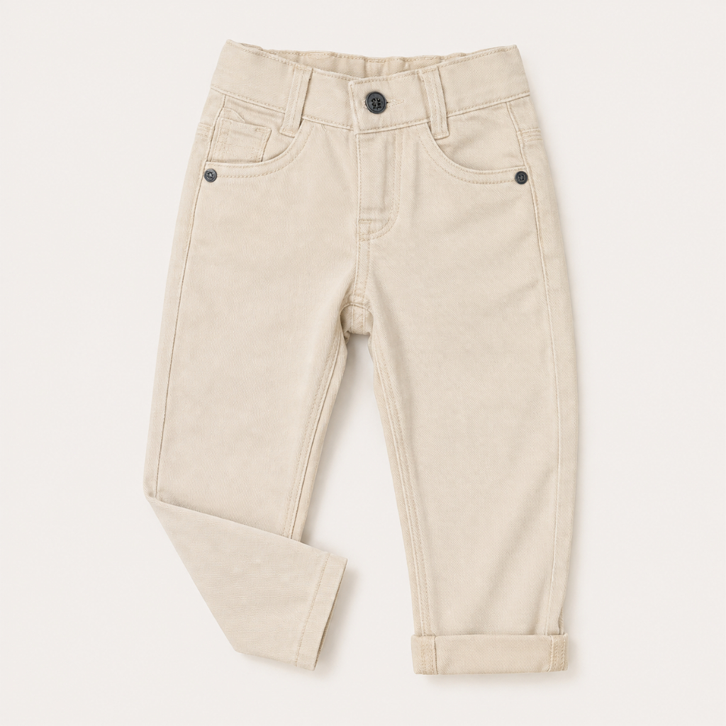 Calça Jeans Infantil Menino Bege Sarja Brim Masculina OPL KIDS
