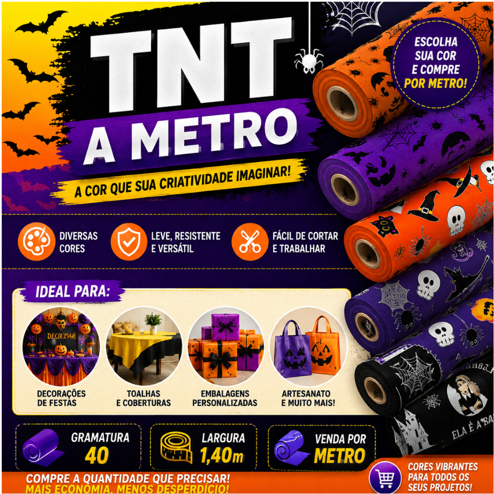 TNT a Metro 1,40m Largura Halloween Festa Decoração Artesanato Gramatura 40