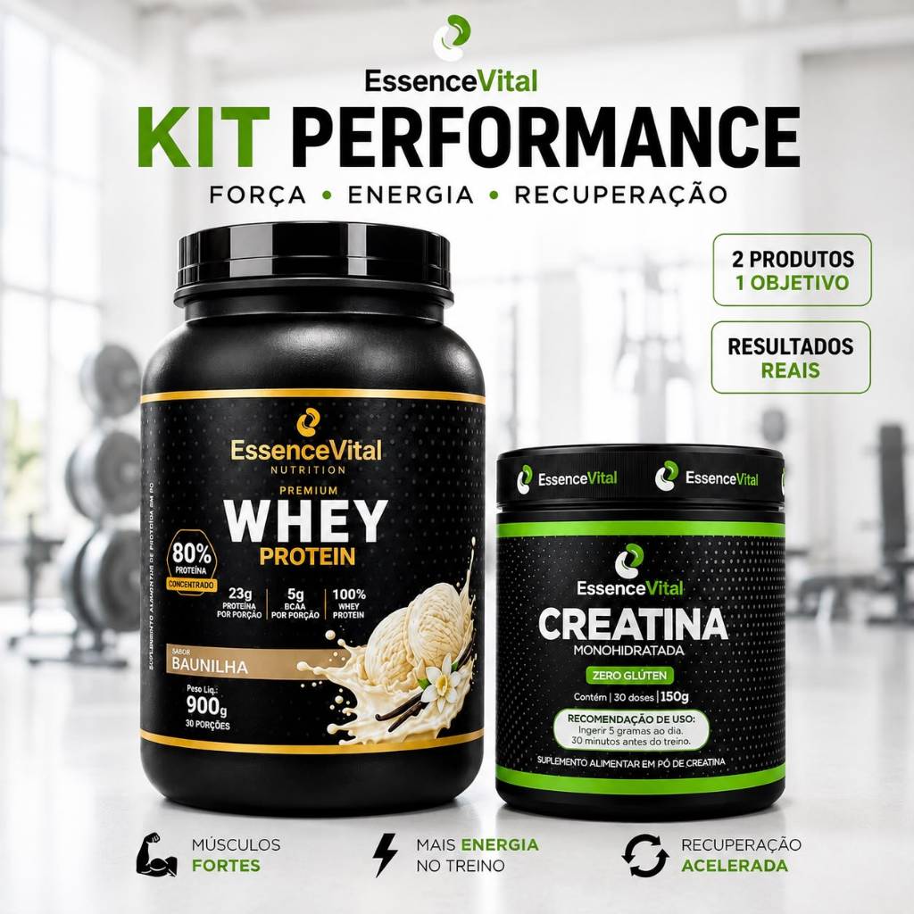 Kit Performance Whey Protein 100% Concentrado 900g Baunilha + Pote de Creatina 100% Pura de 150g