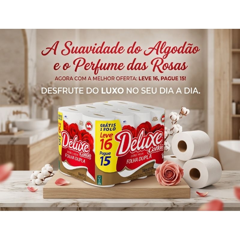 Papel Higiênico Deluxe Folha Dupla 20m - Suavidade e Resistência com Biodegradável