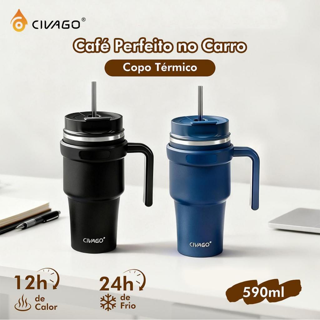 Copo Térmico de Aço Inoxidável 590ml bebida gelada Garrafa Térmica com Tampa Her