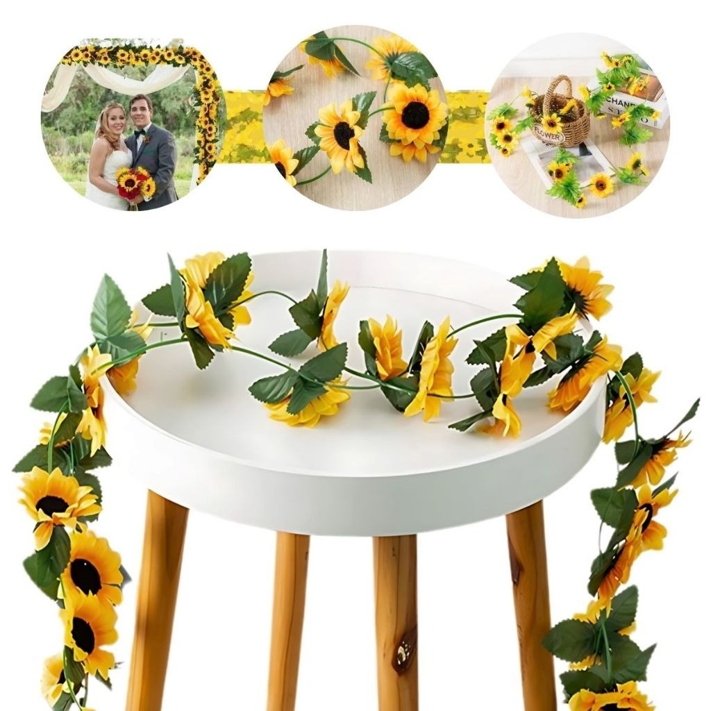 Guirlanda de Girassol Artificial 2,3m com 26 Flores para Decoração