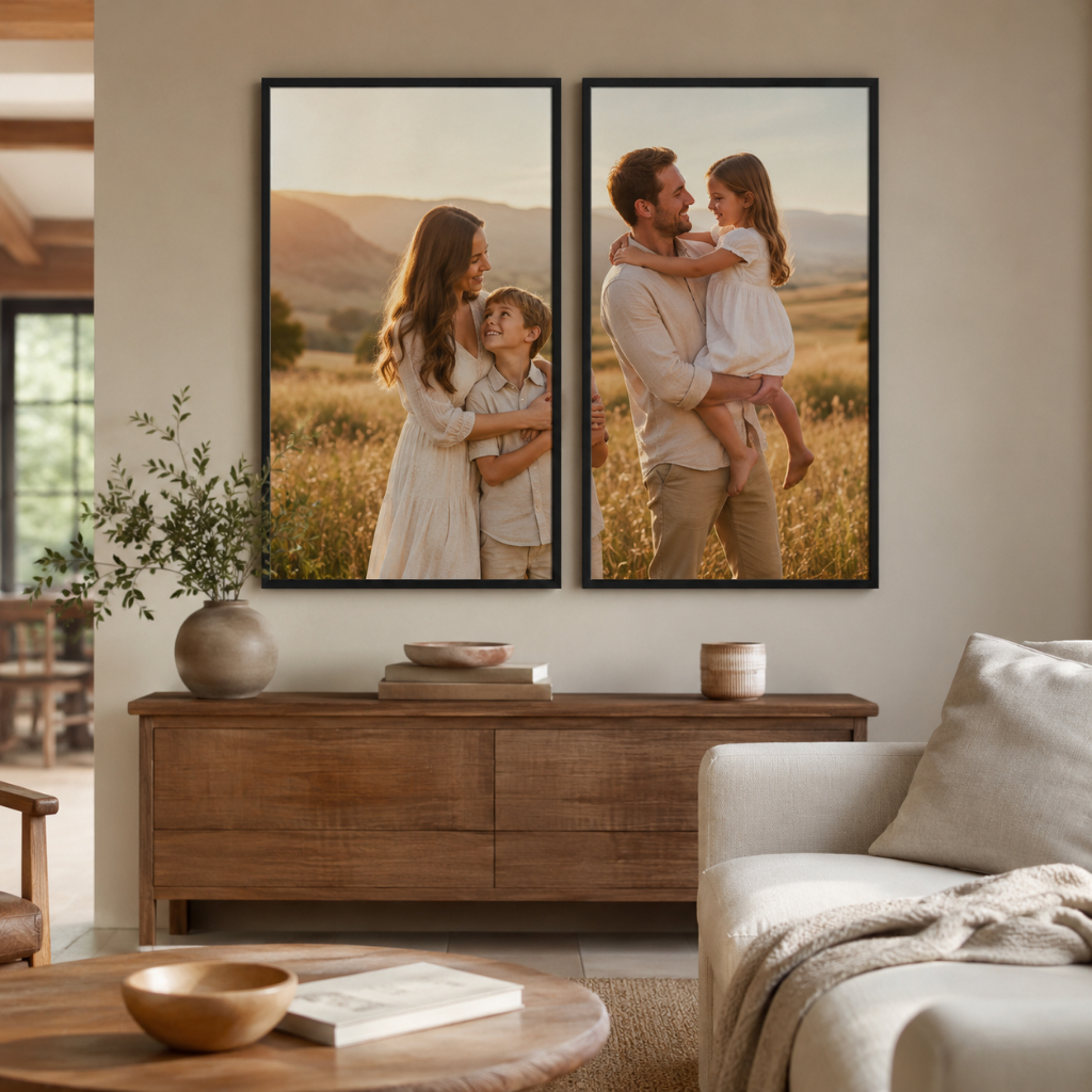 Quadro Personalizado 2 Telas Com Suas Fotos Com Moldura Com ou Sem Vidro Sala Quarto Hall Escritório