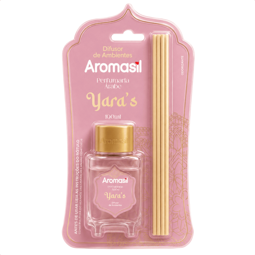 Difusor de Aromas Aromasil Yara's 100ml Perfumaria Árabe com Varetas para Ambiente