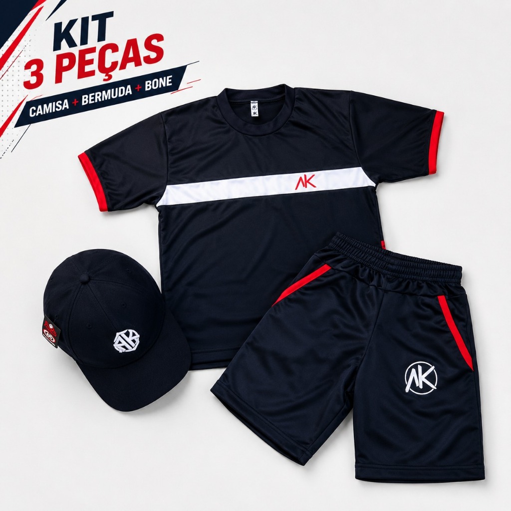 Conjunto Infantil Kit Masculino Trajes e conjuntos Camisa Bermuda + Boné Lançamento